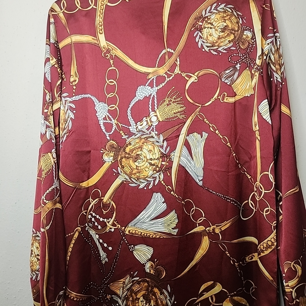 BOOHOO Chain Print Red Long Sleeves Shirt - Picture 6 of 8